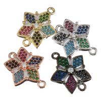 Mässing smycken Connector, Blomma, plated, med cubic zirconia & 1/1 slinga, fler färger för val, 14x16x5mm, Hål:Ca 1.5mm, 10PC/Lot, Säljs av Lot