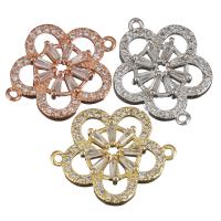 Brass Jewelry Connector, Flower, plated, with cubic zirconia & 1/1 loop, more colors for choice, 20x16x3mm, Hole:Approx 1mm, 10PCs/Lot, Sold By Lot
