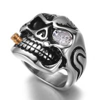 Tibetan Style Finger Ring, with Crystal, Skull, plated, different size for choice & for man & faceted, nickel, lead & cadmium free, 24mm, Sold By PC