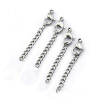 Stainless Steel Lobster Claw Cord Clasp, with extender chain, original color, 9x6mm, Length:Approx 2 Inch, 100PCs/Bag, Sold By Bag