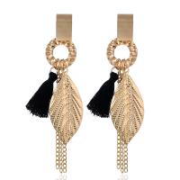 Fashion Fringe Earrings Zinc Alloy with Cotton & Brass stainless steel post pin Tassel gold color plated for woman black nickel lead & cadmium free Sold By Pair