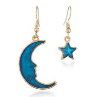 Asymmetric Earrings Zinc Alloy stainless steel earring hook Moon and Star gold color plated for woman & enamel nickel lead & cadmium free Sold By Pair
