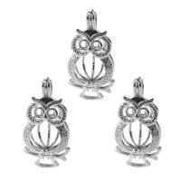 Brass Floating Locket Pendant, Owl, platinum color plated, for 6mm beads & It could be opened and beads could be put inside. & hollow, nickel, lead & cadmium free, 18x26x8mm, Hole:Approx 2-3mm, Sold By PC