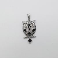 Stainless Steel Animal Pendants, Owl, Unisex & enamel & with rhinestone, original color, 23.9x45mm, Hole:Approx 2-4mm, Sold By PC