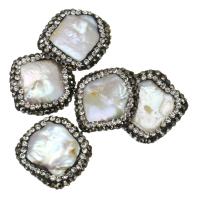 Clay Pave Beads, with Freshwater Pearl, with rhinestone, 20-22x21-22x5-7mm, Hole:Approx 1mm, 10PCs/Lot, Sold By Lot