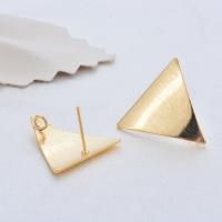 Messing Ohrring Stecker, Dreieck, vergoldet, mit Schleife & gebürstet, frei von Nickel, Blei & Kadmium, 21.50x19.50mm, Bohrung:ca. 2mm, 20PCs/Tasche, verkauft von Tasche