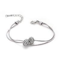 Tibetan Style Bracelet, with 3.5cm extender chain, platinum color plated, snake chain & for woman & with rhinestone & 2-strand, lead & cadmium free, 8x11mm, Length:Approx 6 Inch, Sold By Pair