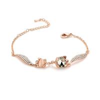 Zinc Alloy Bracelet with Cats Eye with 5.5cm extender chain Fox gold color plated for woman & with rhinestone lead & cadmium free 30mm 11mm Sold Per Approx 6 Inch Strand