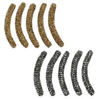 Clay Pave Curved Tube Beads, with rhinestone, mixed colors, 10x41x6mm, Hole:Approx 1.5mm, 10PCs/Lot, Sold By Lot