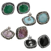 Clay Pave Stud Earring with 925 Sterling Silver & Gemstone Square & for woman & with rhinestone 15-17x15-17mm Sold By Lot