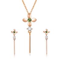 Tibetan Style Jewelry Set, earring & necklace, with iron chain, with 6cm extender chain, Flower, rose gold color plated, oval chain & for woman & with rhinestone, lead & cadmium free, 22x63mm, 10x40mm, Length:Approx 17.5 Inch, Sold By Set