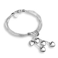 Brass Bracelet & Bangle, silver color plated, for woman & multi-strand, 9mm, Sold Per Approx 8 Inch Strand