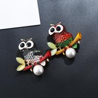 Zinc Alloy Brooch with Glass Pearl & Resin Owl silver color plated Unisex & enamel nickel lead & cadmium free Sold By PC