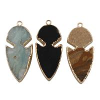 Gemstone Pendant, with Brass, gold color plated, different materials for choice, 23x54x7mm, Hole:Approx 2mm, 5PCs/Bag, Sold By Bag