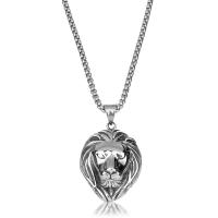 Stainless Steel Jewelry Necklace, Lion, Unisex & box chain & blacken, original color, 28x39mm, Sold Per Approx 21.5 Inch Strand