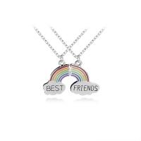 Zinc Alloy Puzzle Friendship Necklace with 1.9lnch extender chain Rainbow word best friend silver color plated oval chain & for woman & enamel nickel lead & cadmium free Length Approx 17.7 Inch Sold By Set