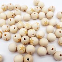 Perles en bois, Rond, Impression, modèles différents pour le choix, couleur originale, 14mm, Trou:Environ 1mm, 50PC/sac, Vendu par sac