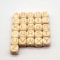 Wood Beads, Square, different size for choice & with letter pattern, original color, Hole:Approx 1mm, 26PCs/Bag, Sold By Bag