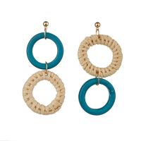 Rattan Drop Earring with Zinc Alloy & Acrylic stainless steel post pin Donut gold color plated for woman Sold By Pair