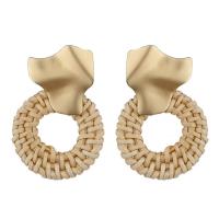 Rattan Stud Earring, with Tibetan Style, stainless steel post pin, Donut, gold color plated, for woman, 45x55mm, Sold By Pair