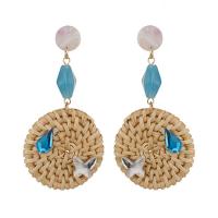 Rattan Drop Earring with Zinc Alloy & Acrylic stainless steel post pin Flat Round gold color plated for woman Sold By Pair
