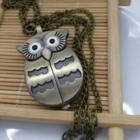 Tibetan Style Watch Necklace, with Glass, Owl, antique bronze color plated, twist oval chain & different styles for choice, 25x42mm, Sold Per Approx 31 Inch Strand