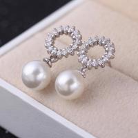 925 Sterling Silver Drop &  Dangle Earrings with Shell Pearl platinum plated micro pave cubic zirconia & for woman Sold By Lot