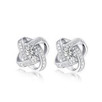 925 Sterling Silver Stud Earrings, Flower, micro pave cubic zirconia & for woman, 10x10mm, Sold By Pair