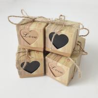 Kraft Caja de caramelo de boda, con Cáñamo, Sostenible & diferentes patrones para la opción, 50x50x50mm, 50PCs/Grupo, Vendido por Grupo