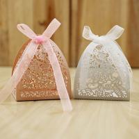 Paper Wedding Candy Box, with Satin Ribbon, durable & hollow, more colors for choice, 60x60x70mm, 50PCs/Lot, Sold By Lot