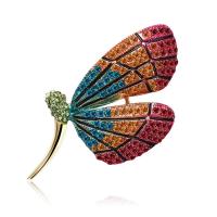 Tibetan Style Brooches, Butterfly, gold color plated, for woman & with rhinestone, lead & cadmium free, 37x60mm, Sold By PC
