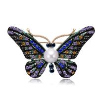 Zinklegierung Brosche, mit ABS-Kunststoff-Perlen, Schmetterling, goldfarben plattiert, für Frau & Emaille & mit Strass, frei von Blei & Kadmium, 45x36mm, verkauft von PC