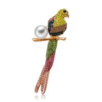 Zinklegierung Brosche, mit ABS-Kunststoff-Perlen, Papagei, goldfarben plattiert, für Frau & Emaille & mit Strass, frei von Blei & Kadmium, 24x65mm, verkauft von PC
