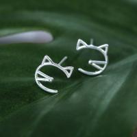 925 Sterling Silver Stud Earrings, Cat, for woman, 10x10mm, Sold By Pair
