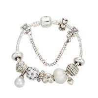 Tibetan Style European Bracelet, with Rhinestone Clay Pave & Plastic Pearl, silver color plated, different length for choice & snake chain & for woman & enamel & with rhinestone, Sold By Strand