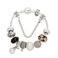 Zinc Alloy European Bracelet with Rhinestone Clay Pave & Lampwork & Plastic Pearl antique silver color plated & snake chain & for woman Sold By Strand