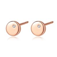 Brass Stud Earring, Flat Round, real rose gold plated, for woman & with cubic zirconia, nickel, lead & cadmium free, 5x5mm, Sold By Pair