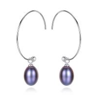 Brass Drop Earring, with Freshwater Pearl, Oval, platinum plated, for woman, more colors for choice, nickel, lead & cadmium free, 8x36mm, Sold By Pair