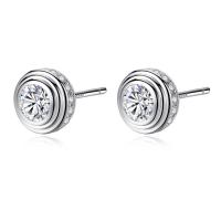 Brass Stud Earring Flat Round platinum plated micro pave cubic zirconia & for woman nickel lead & cadmium free Sold By Pair