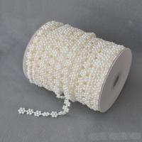 Brin de guirlande de perle, Plastique ABS perle, avec bobine de papier & bobine plastique, fleur, beige, 10mm, 25m/PC, 25m/PC, Vendu par PC
