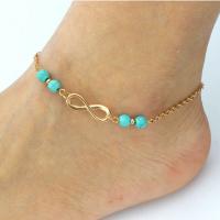Brass Anklet, with Turquoise, with 50mm extender chain, Infinity, gold color plated, oval chain & for woman, nickel, lead & cadmium free, Sold Per Approx 7.9 Inch Strand