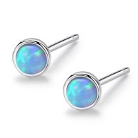 Messing Stud Earring, med opal, forgyldt, for kvinde, flere farver til valg, nikkel, bly & cadmium fri, 4x4mm, Solgt af par