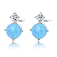 Brass Stud Earring, with Opal, platinum plated, for woman & with cubic zirconia, more colors for choice, nickel, lead & cadmium free, 8x11mm, Sold By Pair