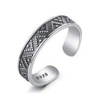 Thailand Sterling Silver Cuff Finger Ring, adjustable & for woman & blacken, 4mm, US Ring Size:6-8, Sold By PC