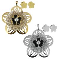 Stainless Steel Jewelry Set, pendant & earring, with Crystal & Glass Pearl, Flower, plated, for woman & faceted, more colors for choice, 72x72mm, 15x15mm, Hole:Approx 5x9mm, Sold By Set