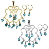 Stainless Steel Jewelry Set, pendant & earring, with Agate & Crystal, Flower, plated, for woman & faceted, more colors for choice, 44x56mm, 28mm, 6x14mm, Hole:Approx 4x9mm, Sold By Set