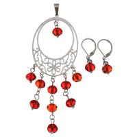 Stainless Steel Jewelry Set, pendant & earring, with Crystal, for woman & faceted, original color, 34x92mm, 28mm, 8x14mm, Hole:Approx 3.5x7mm, Sold By Set
