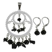 Stainless Steel Jewelry Set, pendant & earring, with Agate & Crystal, for woman & faceted, original color, 39x60mm, 28mm, 8x14mm, Hole:Approx 5x8mm, Sold By Set