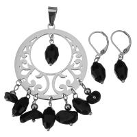 Stainless Steel Jewelry Set, pendant & earring, with Agate & Crystal, for woman & faceted, original color, 40x62mm, 31mm, 8x17mm, Hole:Approx 4x8mm, Sold By Set