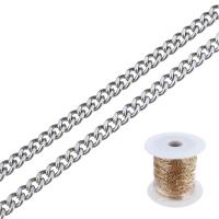 Nehrđajućeg čelika Curb Chain, Nehrđajući čelik, s plastična kalem, rubnik lanac, izvorna boja, 2x3x0.60mm, 25m/spool, Prodano By spool